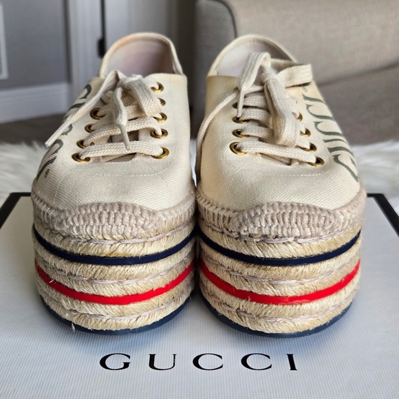 Gucci Canvas Logo Lace-Up Platform Espadrilles - Picture 5 of 7